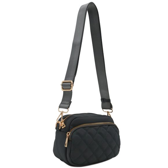 Quilted Nylon Crossbody Bag With Wide Strap Dark Grey :[ - Picture 2 of 7